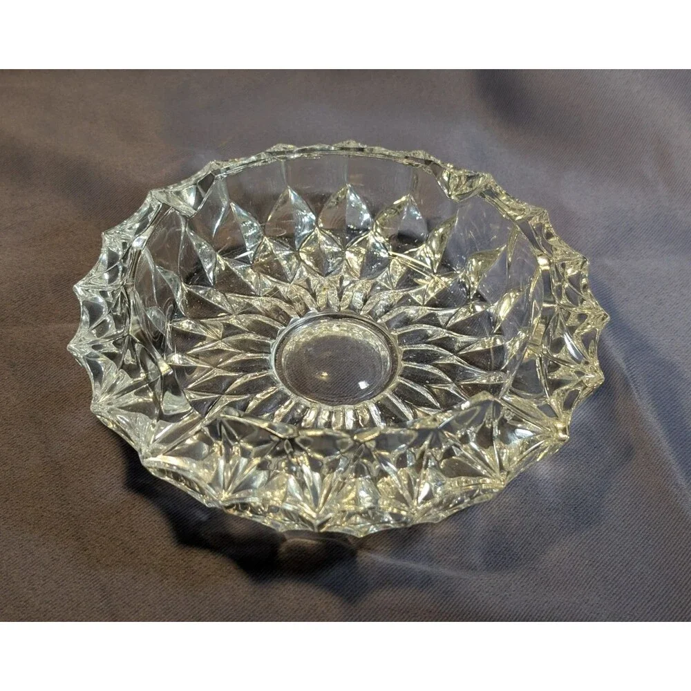 Large Heavy  Clear Glass Vintage Ashtray 4 Rests Round Circular 7